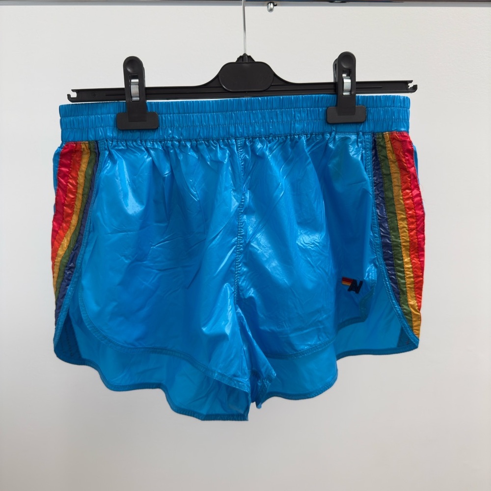 AVIATOR NATION 5 Stripe Snorkel Blue  nylon jogger shorts. NWOT-women’s